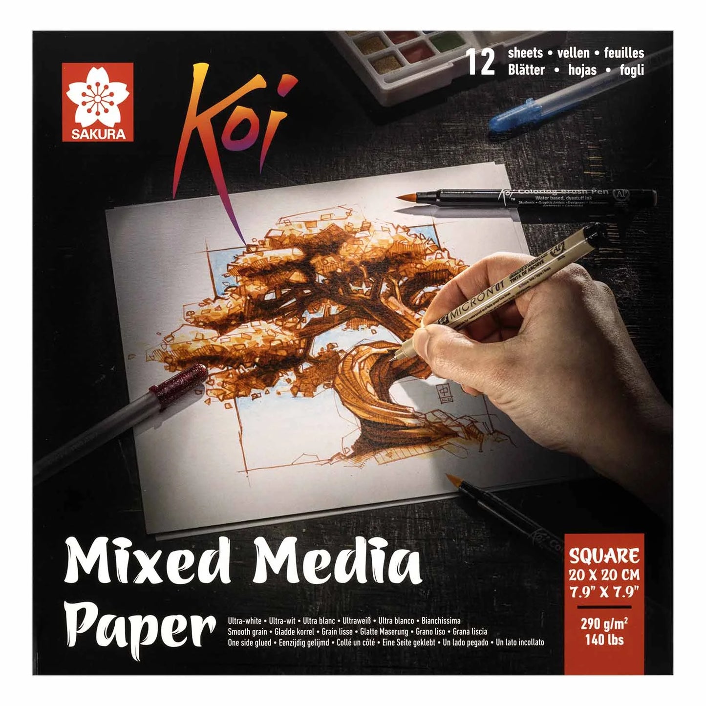 Block Mix Media Paper Sakura 290g 20X20 cm 12 hj